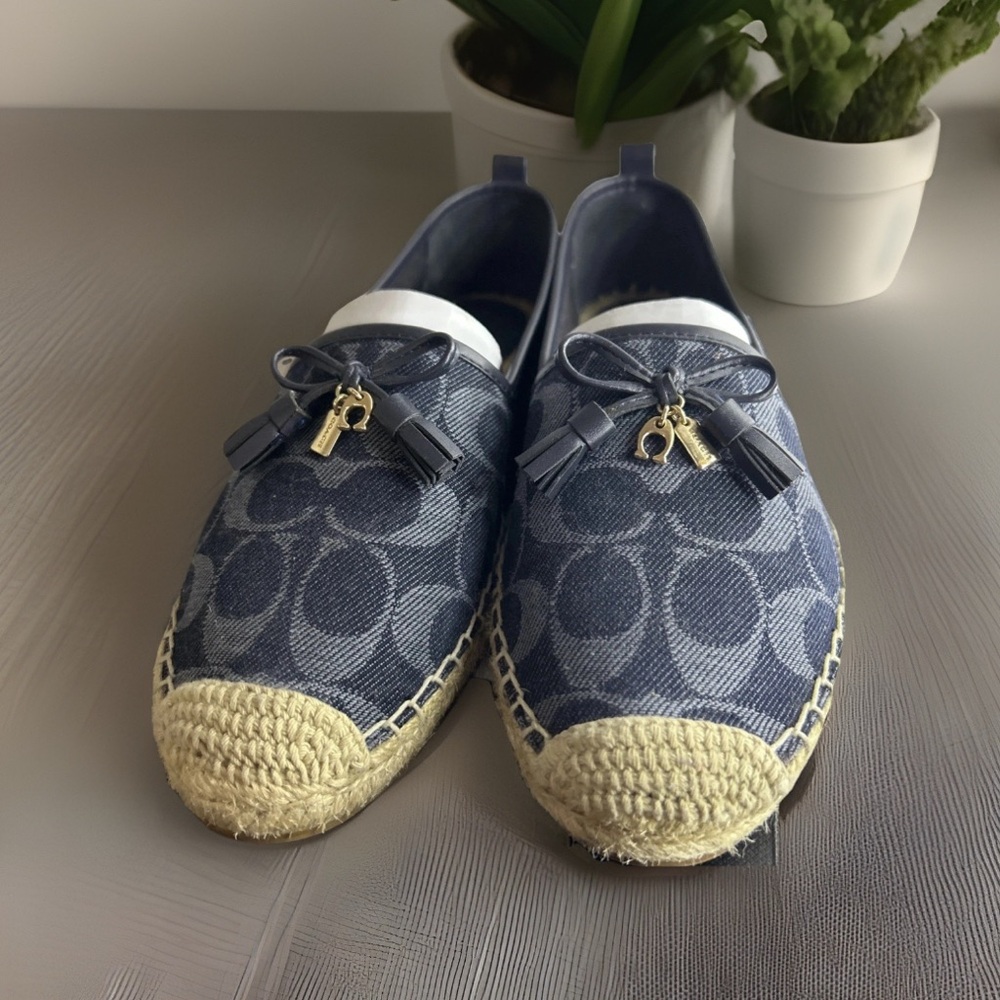 💴Sold💴 Coach Carson Signature Denim Blue Slip On Espadrilles FG3482-Size 7.5B